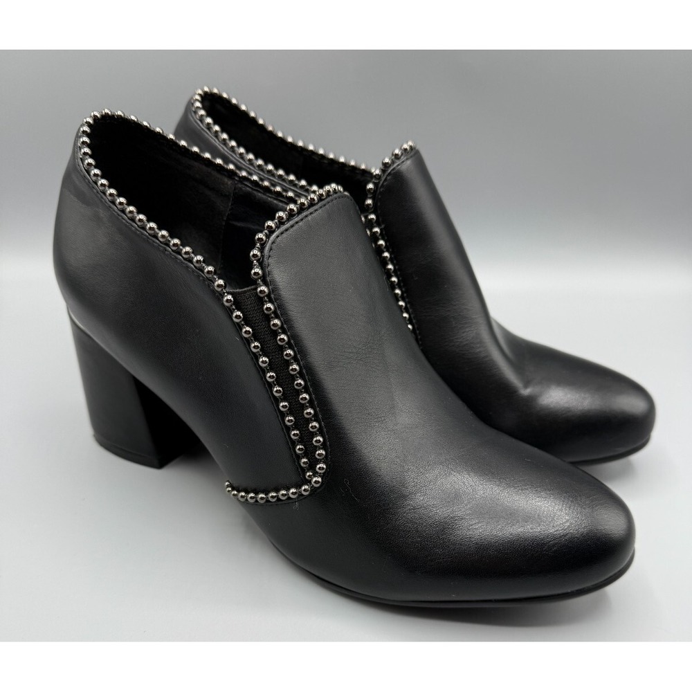 Midnight Velvet Black Leather Studded Ankle Boots Womens Size 9